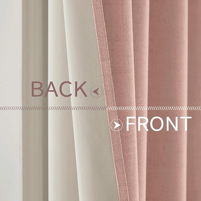 MIULEE 100% Blackout Linen Curtains for Bedroom Thermal Insulated Blush Pink Grommet Room Darkening Curtains & Drapes for Living Room Nursery 52 x 96 Inch (2 Panels)