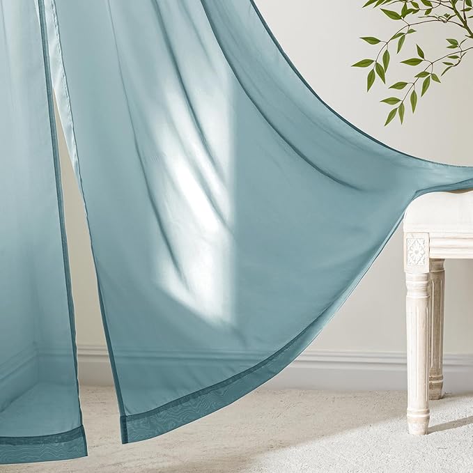 MIULEE Dusty Blue Sheer Curtains 108 Inches Long, 4 Panels Set, Light Filtering Rod Pocket Voile Drapes for Living Room and Bedroom, Airy Soft Fabric Window Treatments, 42 x 108 Inches