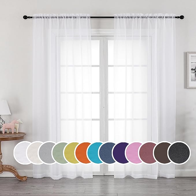 OWENIE White Sheer Curtains 72 Inches Long 2 Panels, Transparent Voile Sheer White Curtains Double Rod Pocket Gauze Drapes for Living Room Bedroom Window Sliding Glass Door Treatment, 42 x 72 Inch