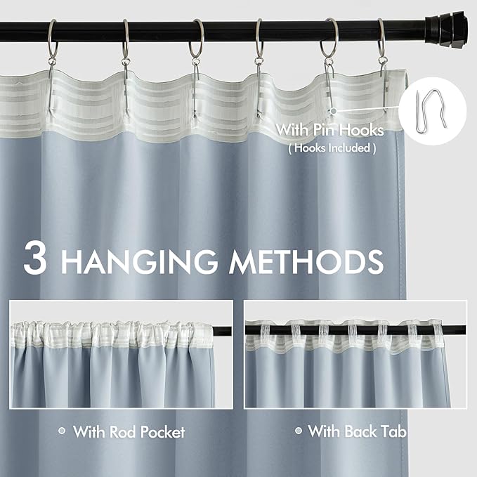 MIULEE Light Blue Back Tab Blackout Curtains 120 Inch Long 2 Panels Set for Bedroom, Rod Pocket/Pinch Pleated Extra Long Thermal Insulated Living Room Darkening Light Blocking 10FT Drapes