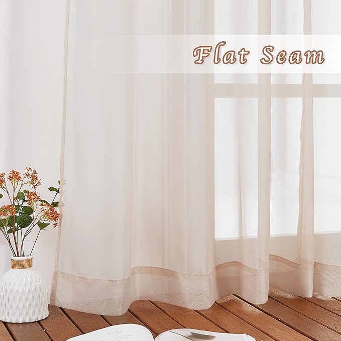 NICETOWN Taupe Sheer Curtains 96 inches Long, Grommet Voile Textured Airy Sheer Window Treatments Elegant & Chic for Bedroom/Living Room, W54 x L96, 2 Panels