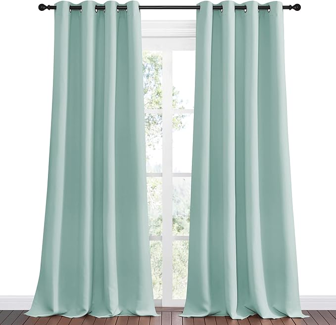 NICETOWN Aqua Blue Blackout Curtains 102" Long for Office, Dining Room, Guest Room, 55" Wide by 102" Long, 2 Pieces, Sound Reducing Heat and Cold Block Curtain Panels for Modern Room Decorative
