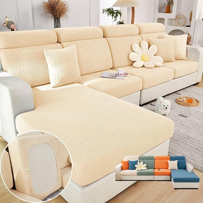 Soothing Home Sofa Covers, Sofa Hero Covers, Wear-Resistant Universal Couch Covers Washable Stretch Sectional Couch Cushion Covers (Beige,Extra Large Seat Cover)