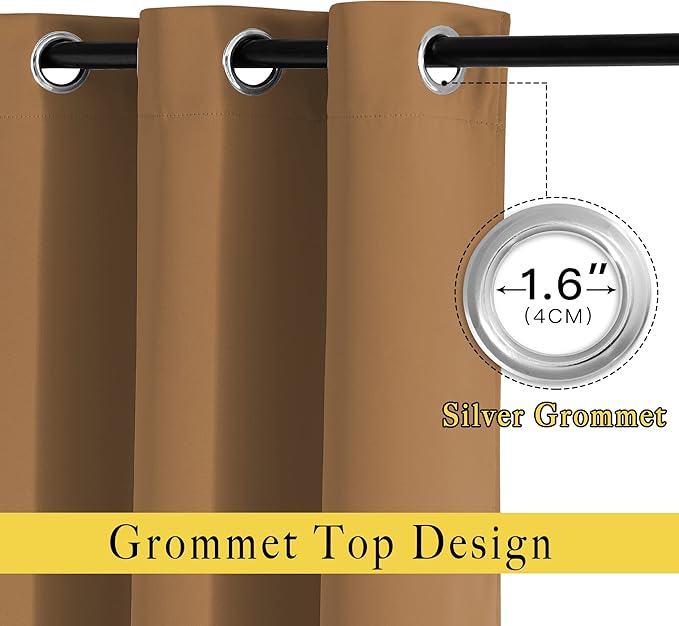 NICETOWN Blackout Doorway Curtains 80 inches Long 2 Panels Set, Grommet Thermal Window Treatments Light & Sound Blocking Drapes for Living Room, Gold Brown, W46 x L80