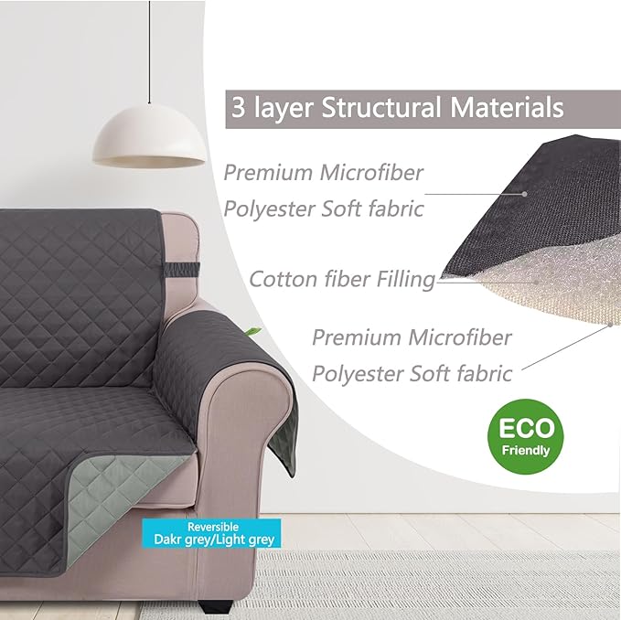 U-NICE HOME Loveseat Sofa Cover Reversible Couch Covers for 2 Cushion Couch for Dogs Furniture Protector Cover with Elastic Straps Water Resistant(Loveseat Small, Dark Grey/Light Grey)