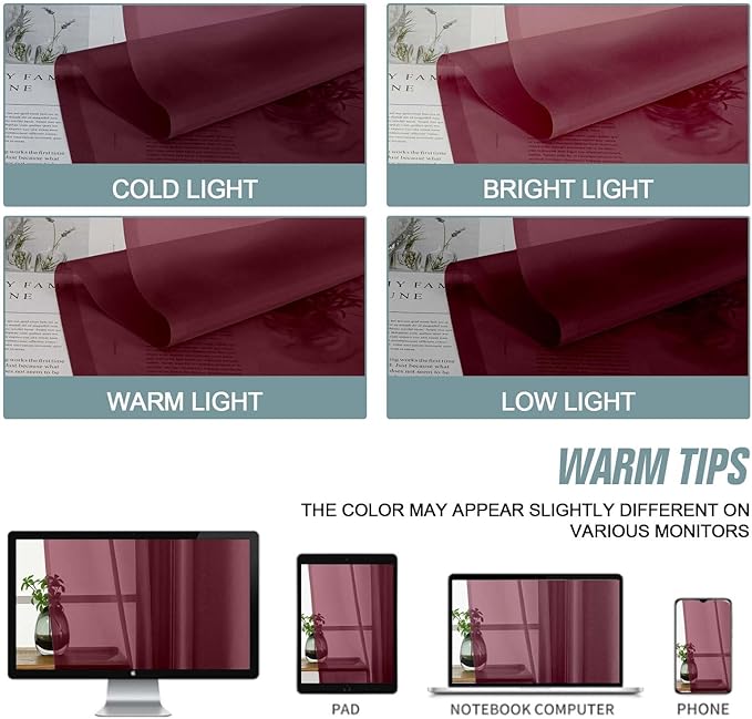 Burgundy Sheer Curtains 120 Inches Long 2 Panels, Extra Long Light Filtering Modern Window Curtains for Sliding Glass Door, Rod Pocket Voile Drapes for Living Room Bedroom, 2x42Wx120L Inches