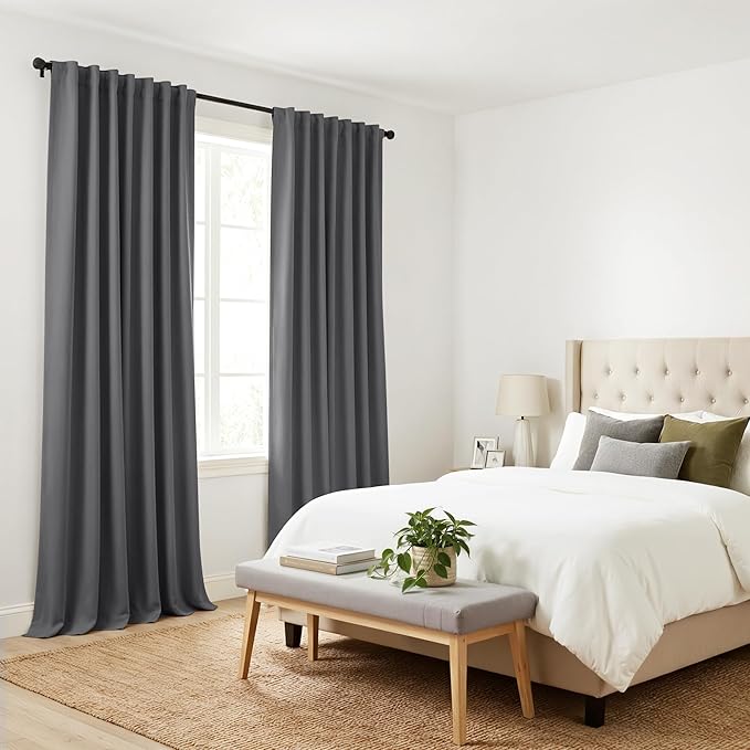 PONY DANCE Grey Blackout Curtains 96 inch Long, Room Darkening Curtains for Bedroom, Thermal Insulated Drapes for Living Room Window Treatment, Back Tab/Rod Pocket, 52 x 96 Inch,2 Panels Set, Grey