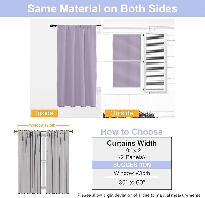 Simplebrand Ava Lilac Blackout Curtains for Bedroom 84 Inch Length 2 Panels Set, Solid Thermal Insulated Privacy Nursery Window Treatment Curtains Blackout Drapes, W40 x L84 Inch, Lilac