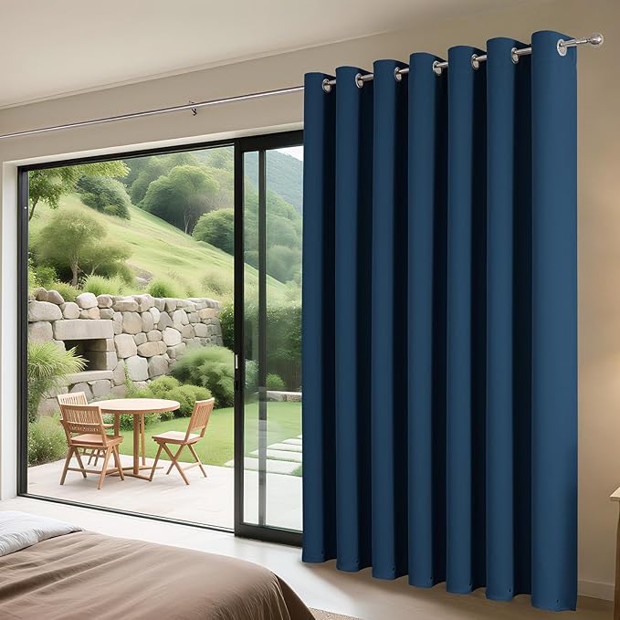 Joydeco Blackout Patio Sliding Door Curtains 84 Inches Long, Grommet Privacy Room Divider Curtains, Extra Wide Thermal Blackout Drapes for Bedroom Living Room (Navy Blue, 80Wx84L, 1 Panel)