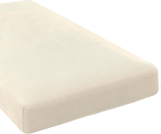H.VERSAILTEX Super Stretch Individual Chaise Cover Sectional Couch Covers for L Shaped Sofa Both Left/Right Featuring Thick Jacquard Textured Twill Fabric (1 Piece Chaise Cover Large, Cream)