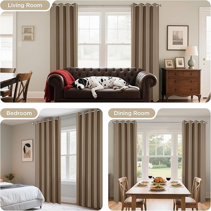 Joydeco Blackout Curtains 84 Inch Length 2 Panels Set, Thermal Insulated Long Curtains& Drapes 2 Burg, Room Darkening Grommet Drapes for Living Room Bedroom Window (W52 x L84 Inch, Khaki)