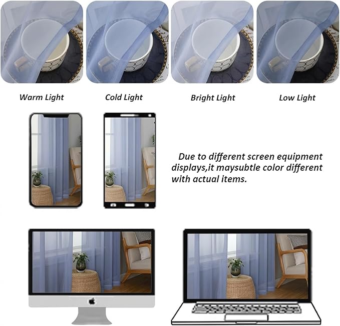 Chyhomenyc Sheer Curtains 54 Inch Long 2 Panels Set - Light Filtering Short Soft Airy Short Cafe Curtains, Modern Rod Pocket for Dinning Living Room Bedroom, 42Wx54L Inch, Denim Blue