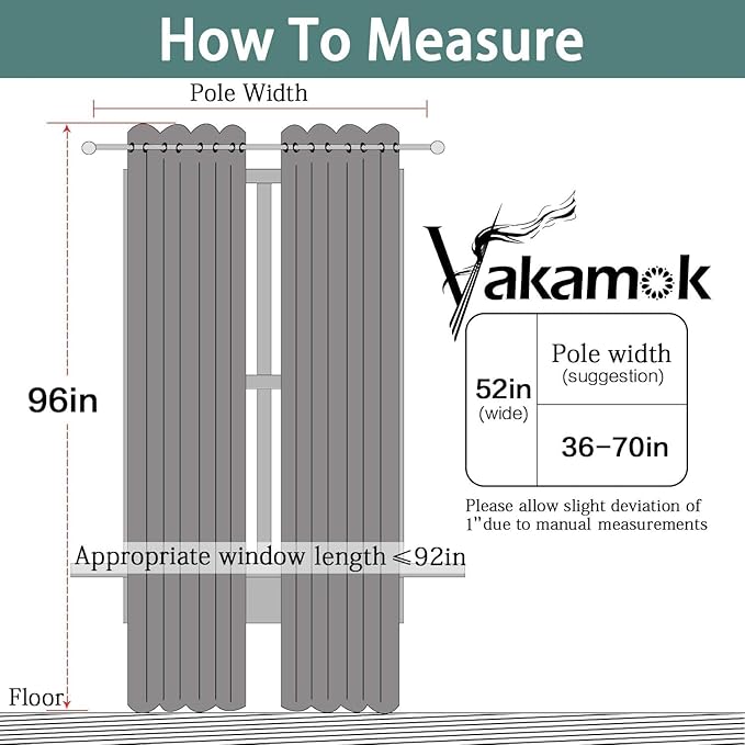 Yakamok 96 Inch Length Room Darkening Drapes Blackout Curtains for Bedroom,Thermal Insulated Grommet Curtain Panels for Living Room,52W x 96L,Greyish White, One Pair