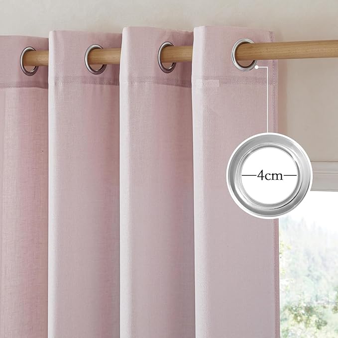 NICETOWN Blush Pink Linen Curtains for Kitchen, Thick Flax Small Window Treatments Semi Sheer Privacy Assured with Light Through for Cafe/Bathroom, W34 x L80, 2 Panels