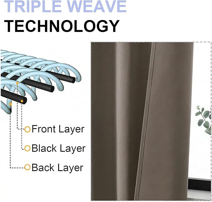 Simplebrand Ava Blackout Curtains for Patio 108 Inches Long 2 Panels Set, Solid Thermal Insulated Room Darkening Rod Pocket Window Treatment Curtains Blackout Drapes, W50 x L108 Inch, Latte