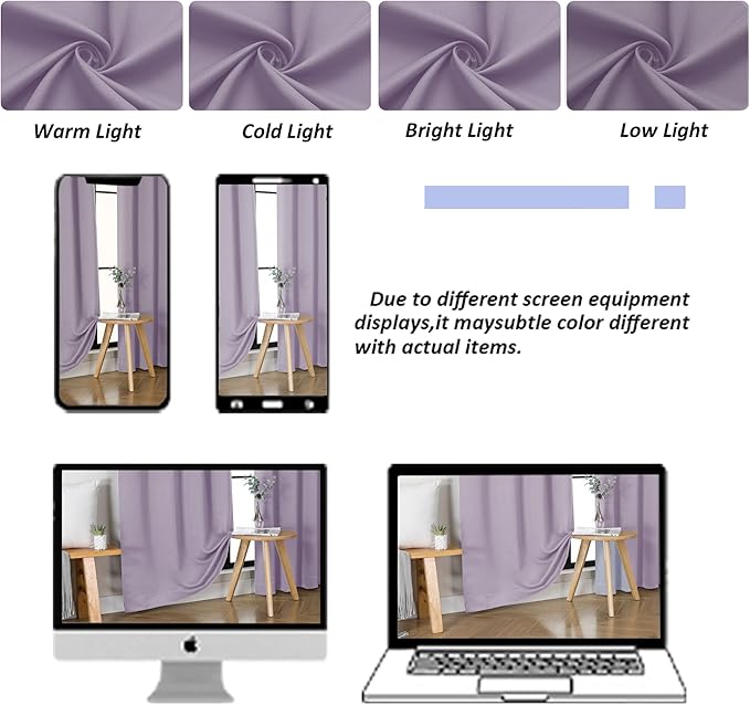Simplebrand Lilac Blackout Curtains for Bedroom 96 Inches Long 2 Panels, Solid Thermal Insulated, Energy Saving Living Room Window Treatment Curtains Blackout Drapes, W50 x L96 Inch, Lilac