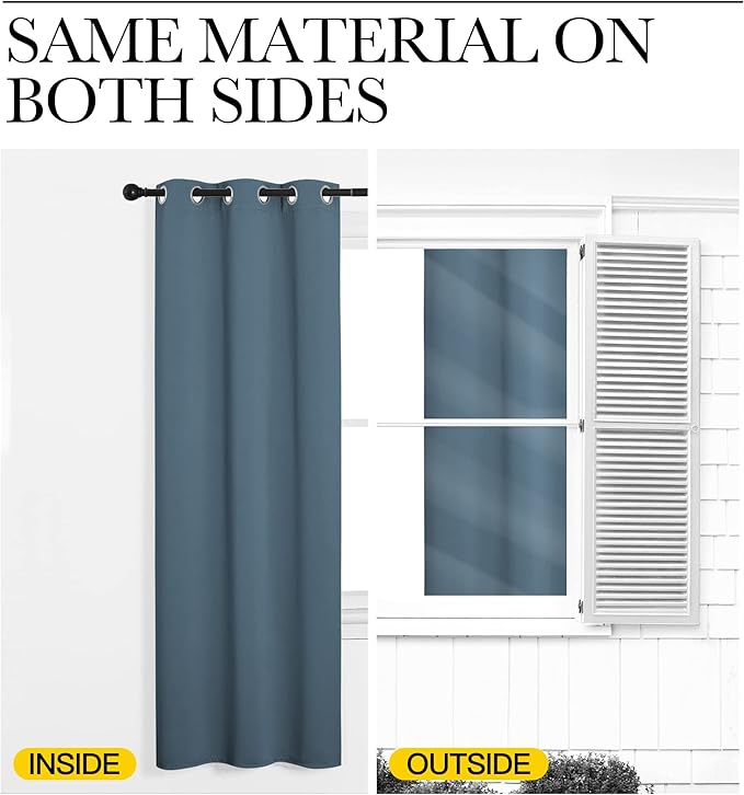 NICETOWN Smoky Blue Blackout Curtains 68 inches Length for Living Room, 2 Panels, 55" Wide, Thermal Insulated Decoration Drapes for Bedroom Window
