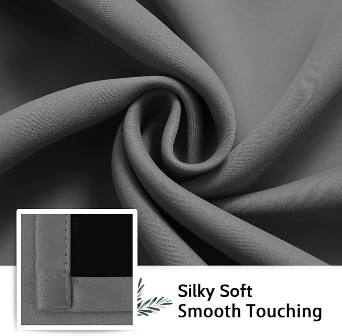 SimpleHome 100% Blackout Curtains for Bedroom,Thermal Insulated Grommet Window Drapes Room Darkening Grey Curtains for Living Room with Black Back,52 x 63 Inch,2 Panels