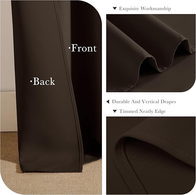 Pony Dance Short Length Curtains for Kitchen, Solid Half Window Curtain Tiers for Bathroom Energy Saving Privacy Shade for RV Camper (2 Panels,Brown, 34x36 Inch)