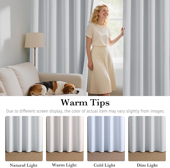 RYB HOME White 100% Blackout Curtains, Thermal Insulated Heat & UV Blocking Total Room Darkening Privacy Drapes for Bedroom Dining Living Room, Width 42 by Length 63, White, 2 Panels