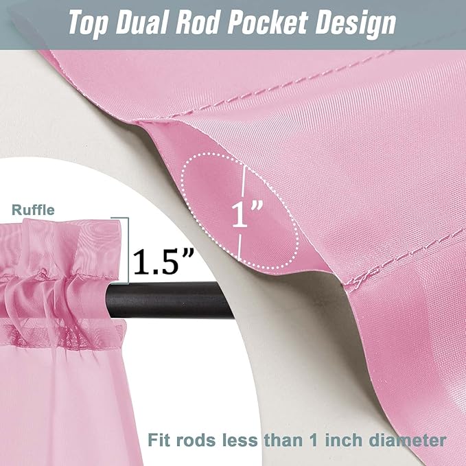 Light Pink Sheer Curtains Tier 30 Inches Length 2 Panels, Light Filtering Lightweight Soft Window Treatments Drapes, Cute Elegant Cafe Curtains for Nursery, Dual Rod Pocket, 2x42Wx30L Inches