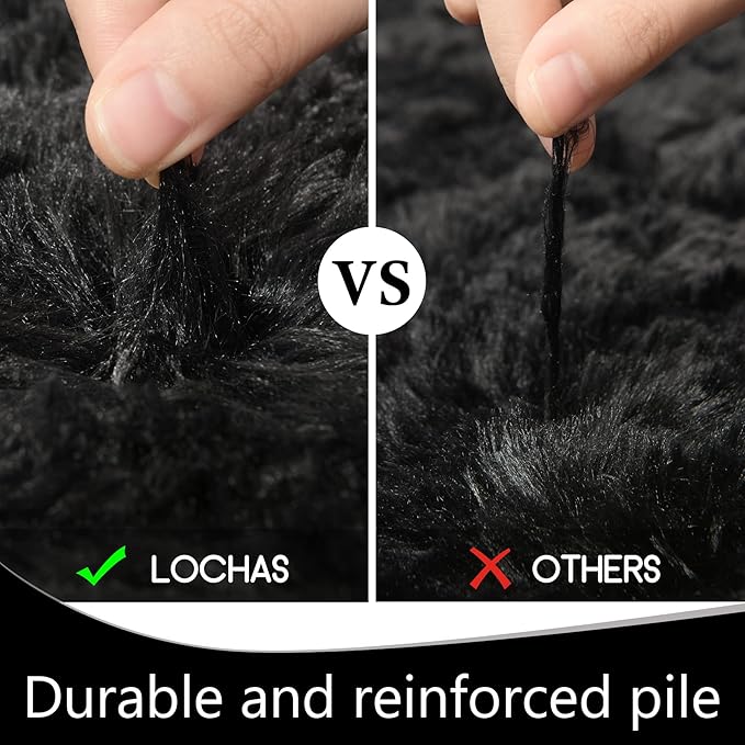 LOCHAS Ultra Soft Indoor Modern Area Rugs Fluffy Living Room Carpets for Children Bedroom Home Decor Nursery Rug 2x6 Feet, Black