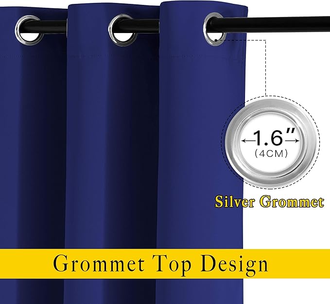 NICETOWN Blackout Curtain Panels Grommet - All Season Eyelet Top Blackout Draperies for Bedroom/Living Room/Glass Door， Navy Blue， 1 Pair of 52 x 45 inches