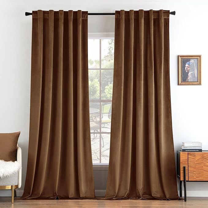 MIULEE Velvet Curtains 84 inches - Luxury Curtains for Bedroom Living Room Room Darkening Thermal Insulated Super Soft Window Drapes Rod Pocket & Back Tab, Brown, W52 x L84 inches, 2 Panels