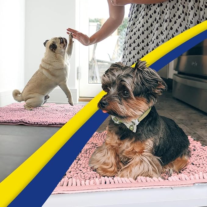 Muddy Mat® | Super Absorbent Door Mat Indoor, Microfiber Quick Dry Chenille Entryway Rug, Non-Slip Front Door Mat, Indoor Mats for Entryway, Machine Washable Pet Rug, Light Pink 24" x 120"