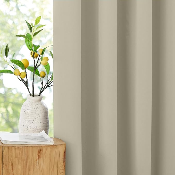 NICETOWN 100% Blackout Muted Beige Curtains 84 inches Long, Grommet Energy Saving Thermal Insulated Window Treatments Lightweight for Bedroom/Home Office, W52 x L84, 2 Panels