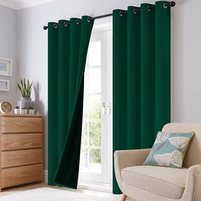 SimpleHome 100% Blackout Curtains for Bedroom,Thermal Insulated Dark Green Grommet Window Drapes Room Darkening Curtains for Living Room with Black Back,52 x 36 Inch,2 Panels