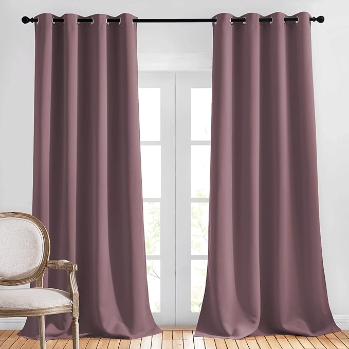 NICETOWN Blackout Dry Rose Curtains 102 inches Long 2 Panels Burg, Grommet Thermal Curtains Light Blinds Room Darkening Window Treatments for Bedroom, 2 Panels, W52 x L102