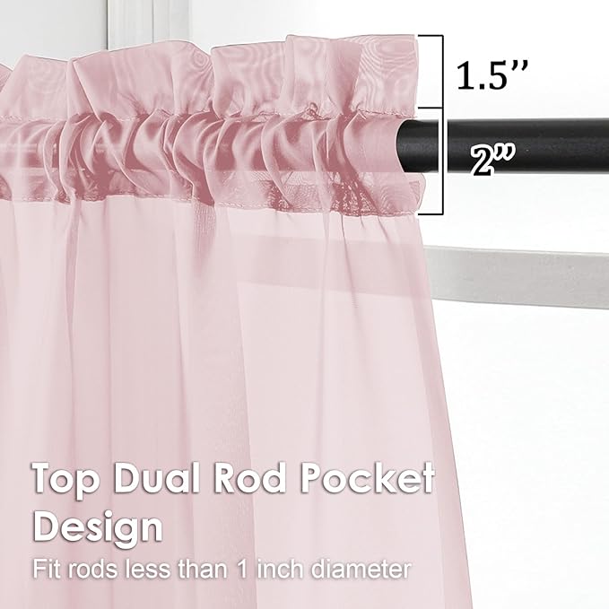 OVZME Blush Pink Sheer Curtains 78 Inches Long 2 Panels - Soft Light Filtering Window Sheer Panels for Living Room/Bedroom, Top Dual Rod Pocket, 1 Pair, Each 42Wx78L Inches