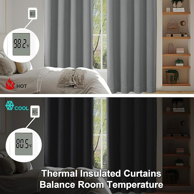 Simplebrand Ava Light Grey Blackout Curtains for Bedroom 90 Inches Long 2 Panels Set, Solid Privacy Energy Saving Living Room Window Treatment Curtains Blackout Drapes, W50 x L90 Inch, Light Grey