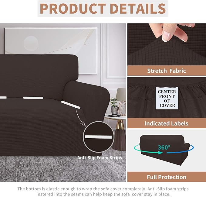 Easy-Going 100% Waterproof Couch Cover, Dual Waterproof Sofa Cover, Stretch Jacquard Sofa Slipcover, Leakproof Furniture Protector for Kids, Pets, Dog and Cat (Sofa, Chocolate)