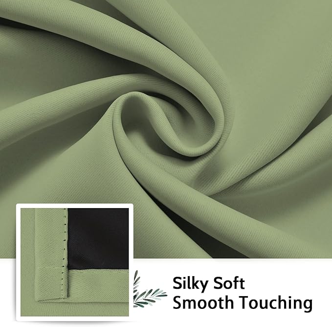 SimpleHome 100% Blackout Curtains for Bedroom,Thermal Insulated Sage Grommet Window Drapes Room Darkening Curtains for Living Room with Black Back,62 x 84 Inch,2 Panels