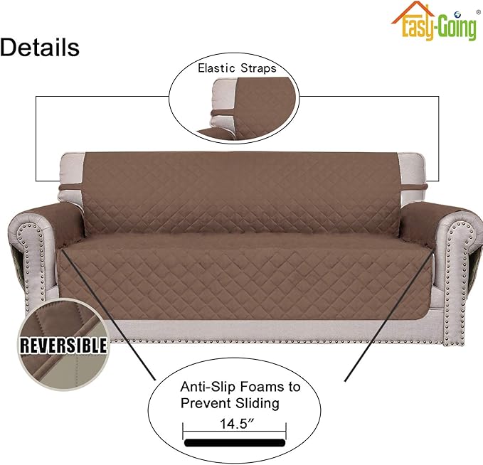 Easy-Going Reversible Couch Cover for 3 Cushion Couch Sofa Cover for Dogs Water Resistant Furniture Protector Cover with Foam Sticks Elastic Straps for Pet Cat (Sofa, Brown/Beige)