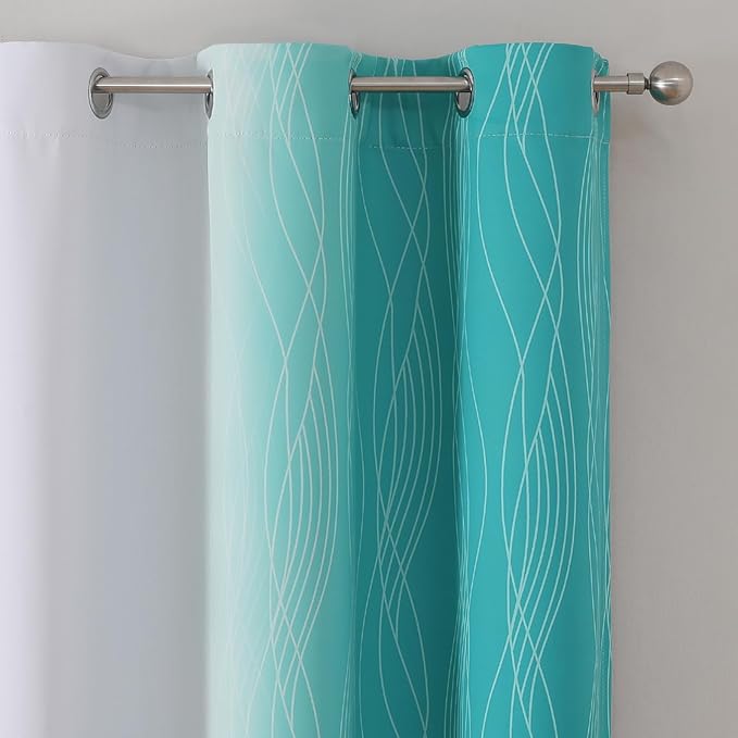 Estelar Textiler Teal and Greyish White Blackout Curtains 54 Inch Length, Light Blocking Gradient Grommet Drapes for Living Room, Thermal Insulated Ombre Curtains for Bathroom,42Wx54L,2 Panels