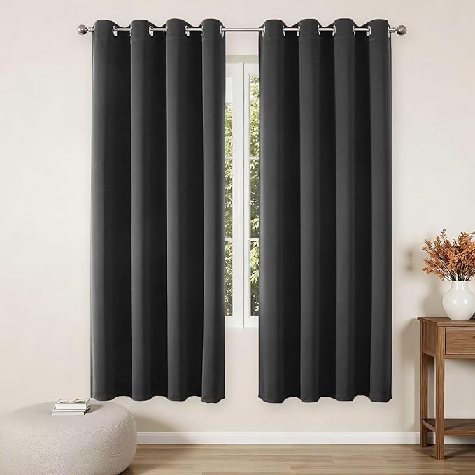 Joydeco Blackout Curtains 63 Inch Length 2 Panels Set, Thermal Insulated Long Curtains& Drapes 2 Burg, Room Darkening Grommet Drapes for Bedroom Living Room Window (Grey, W52 x L63 Inch)