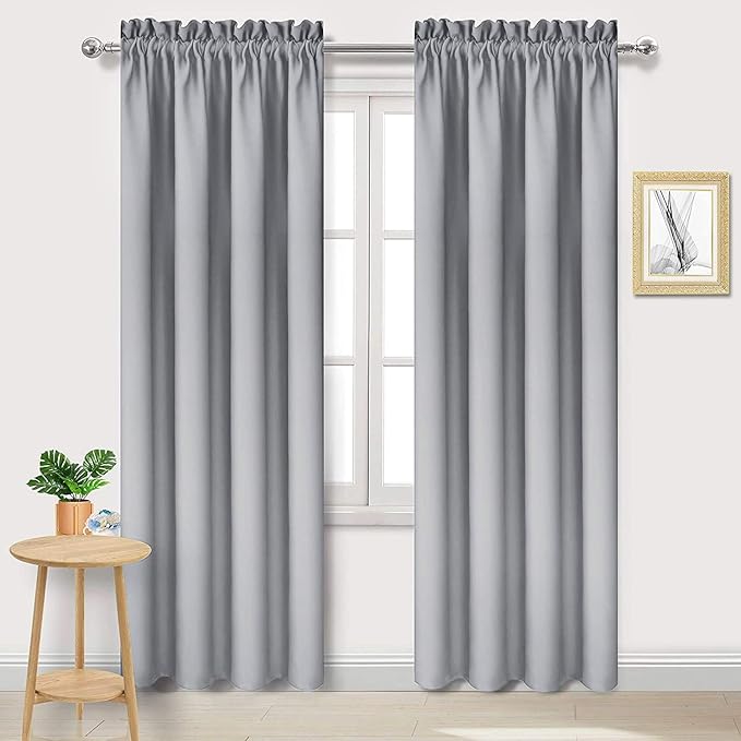 DWCN Blackout Curtains Room Darkening Thermal Insulated Bedroom Curtains Window Curtain Panels, 42 x 84 inches Long, Set of 2 Silver Grey Rod Pocket Drapes