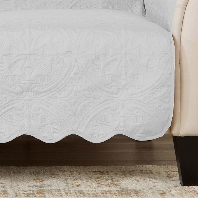 Great Bay Home Reversible Sofa Cover - Washable Slipcover Furniture Protector with Elastic Straps - Perfect for Kids & Pets - Quilted & Stitched Detail (White/Sand)