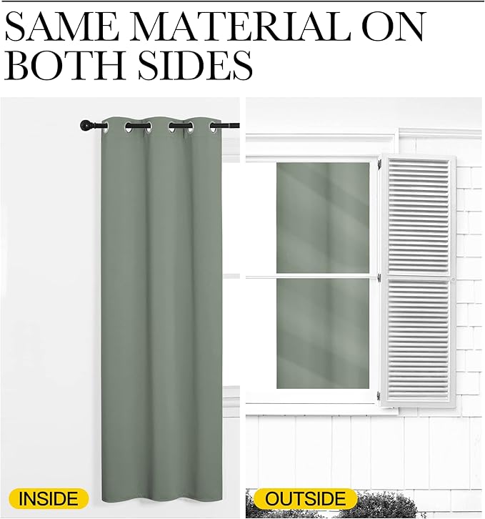 NICETOWN Greyish Green Room Darkening Curtains for Kitchen, Set of 2, 42 inches Wide by 78 inches Long, Window Treatment Thermal Insulated Solid Grommet Room Darkening Curtains/Drapes for Bedroom