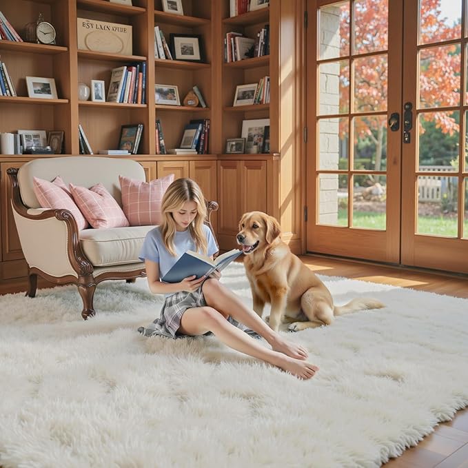 Rugs for Bedroom 4x6, Alfombras para Salas Shag Large Plush Soft Area Rug, Shaggy Carpets for Livingroom, Kids Boys Girls Home Decor Aesthetic(Cream, 4 x 6)