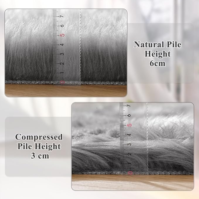 ORINOVA Shag Washable Area Rugs 8x10 Grey Fluffy Rug for Living Room Large Faux Sheepskin Shaggy Fur Area Rugs for Bedroom Nursery Rectangle Rug