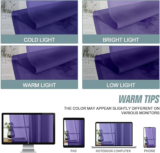 Purple Small Sheer Curtains Tier 24 Inches Length 2 Pieces, Light Filtering Cafe Curtains Sheers for Living Room Bathroom, Modern Window Treatments Dual Rod Pocket Panels, 2X42Wx24L Inches