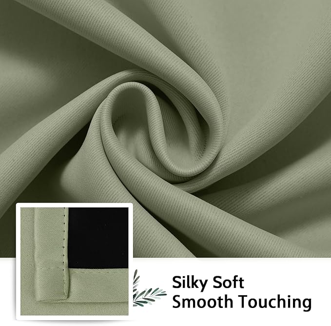 SimpleHome 100% Blackout Curtains for Bedroom,Thermal Insulated Light Sage Grommet Window Drapes Room Darkening Curtains for Living Room with Black Back,52 x 96 Inch,2 Panels
