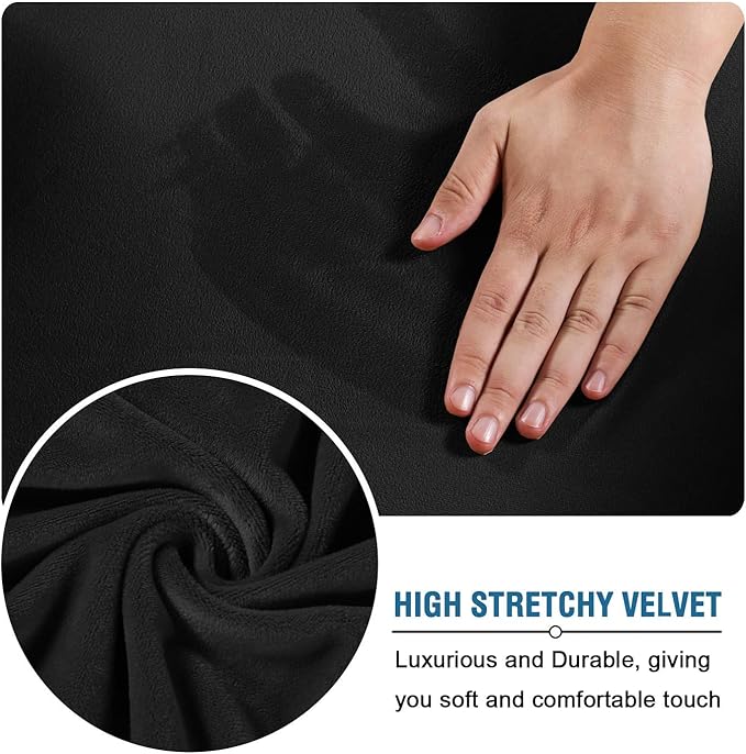 H.VERSAILTEX Velvet 4 Piece High Stretch Sofa Slipcover Cover Furniture Protector Form Fit Thick Velvet Extra Large Sofa Cover for 3 Cushion Couch Width Up to 105 Inch(XL Sofa, Jet Black)
