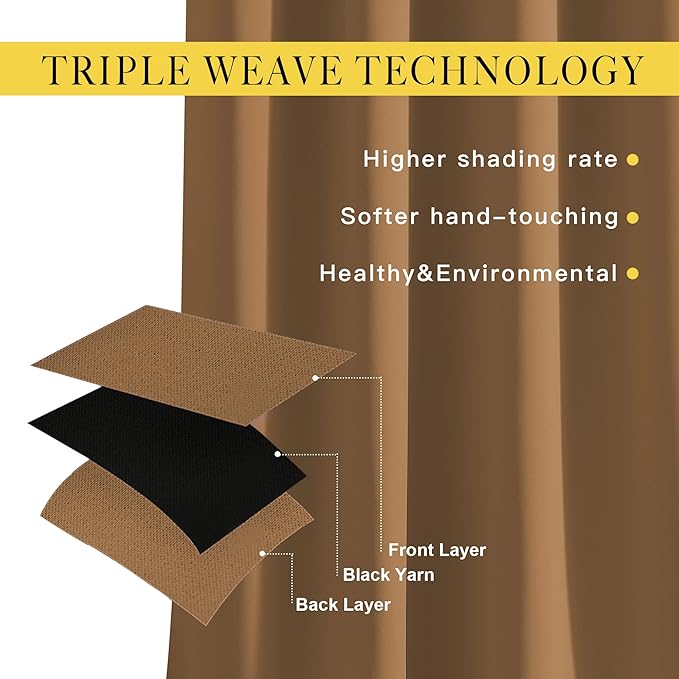 NICETOWN Blackout Curtains for Kids Room - Triple Weave Microfiber Home Thermal Insulated Solid Ring Top Blackout Panels/Drapes for Bedroom(Gold Brown, Set of 2, 46 x 54 Inch)