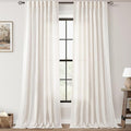 98 inch Long Linen Curtains 2 Panels for Living Room Back Tab Cream Ivory Light Filtering Semi Sheer Curtain 98 inches Long Boho Farmhouse Rustic Linen Drapes Floor to Ceiling Length 8 FT