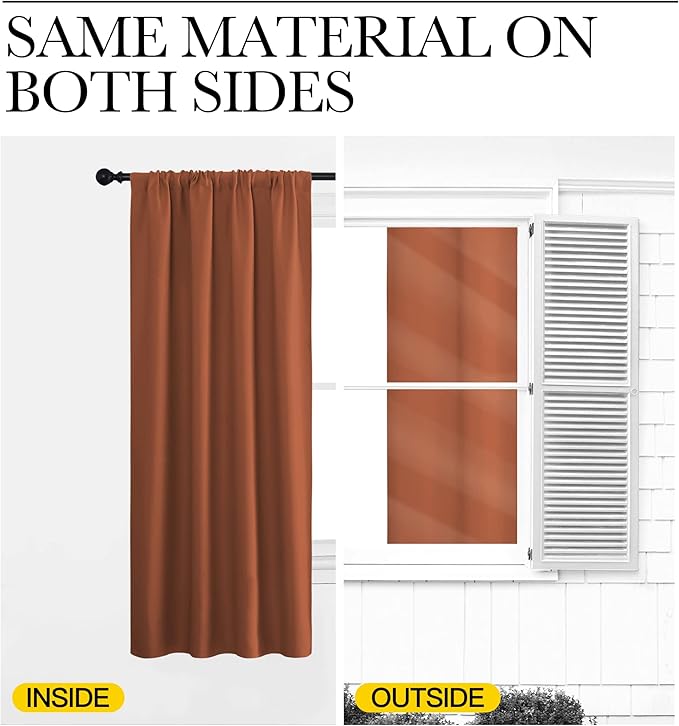 NICETOWN Blackout Curtains and Drapes - Thermal Insulated Solid Rod Pocket Blackout Draperies/Panels (Burnt Orange, 1 Pair, 34 by 72 inches)